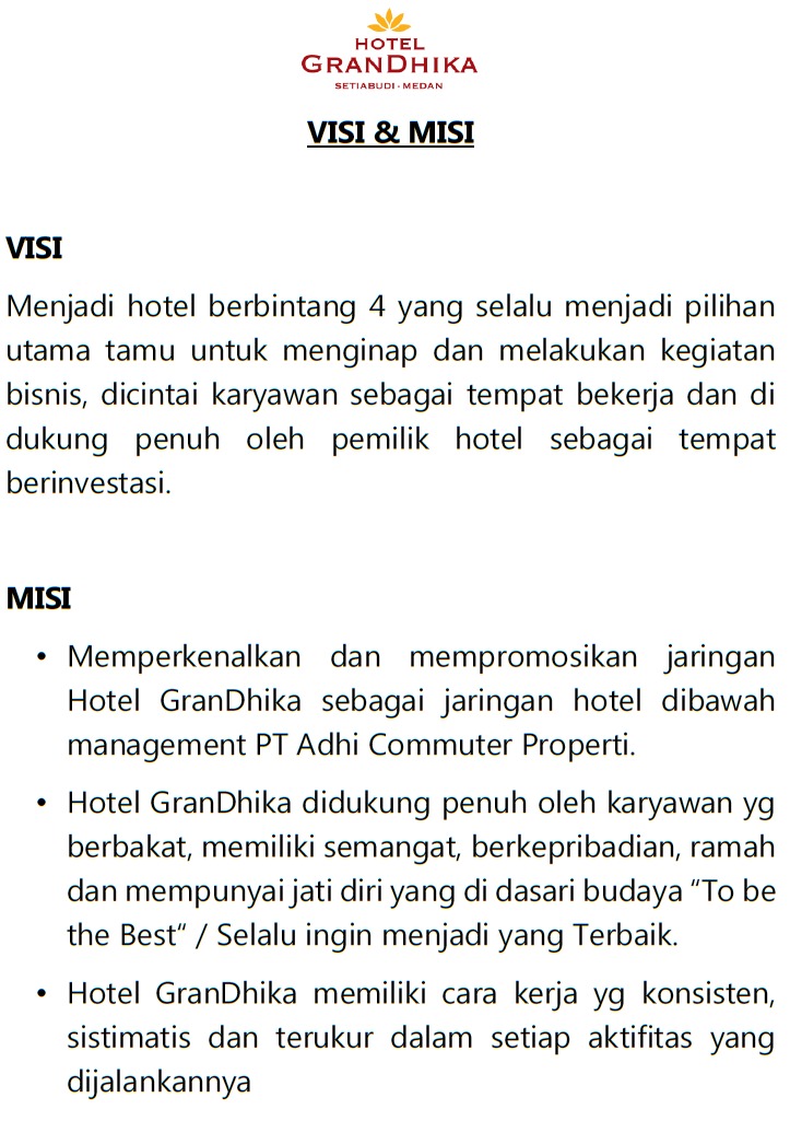 Visi dan Misi Hotel GranDhika