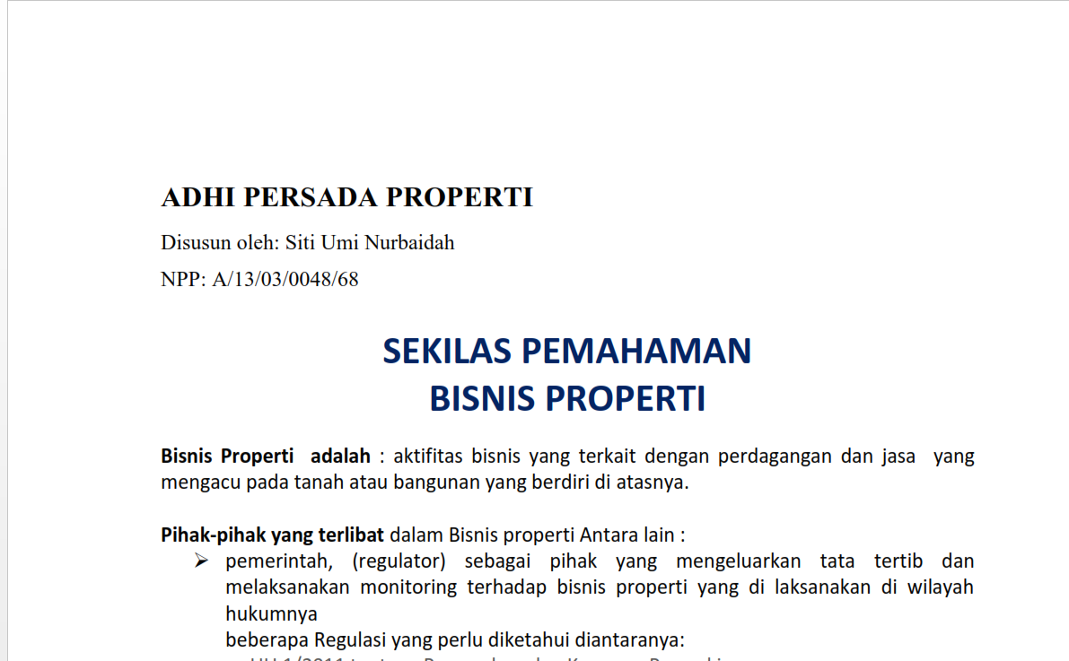 Sekilas Pemahaman Bisnis Properti