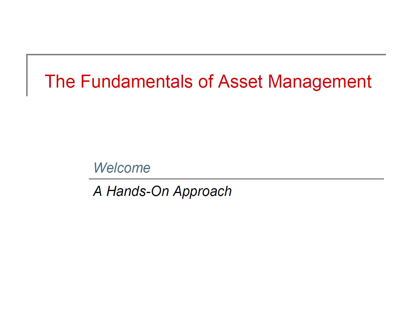 Introduction to Asset Management [English]