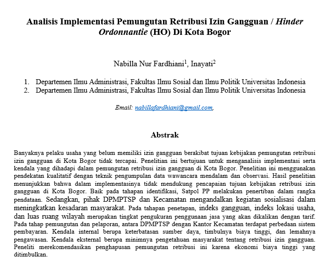 Analisis Implementasi Retribusi Izin Gangguan di Kota Bogor