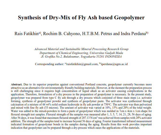 Synthesis of Dry-Mix of Fly Ash based Geopolymer 